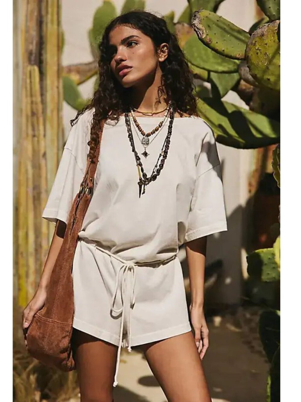 Free People Monet Drawstring Romper in Coconut Milk New